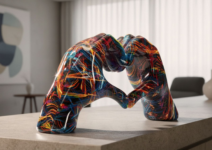 Sculptura decorativa maini in forma de inima multicolor din polirasina [6]
