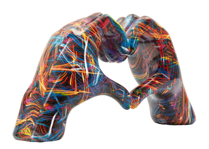 Sculptura decorativa maini in forma de inima multicolor din polirasina [2]