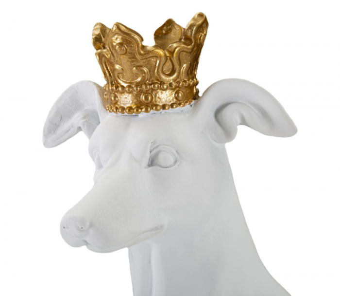 Sculptura Dog, rasina, alb/auriu [5]
