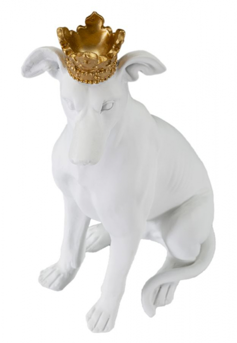 Sculptura Dog, rasina, alb/auriu [3]