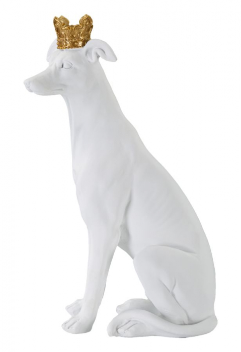 Sculptura Dog, rasina, alb/auriu [4]