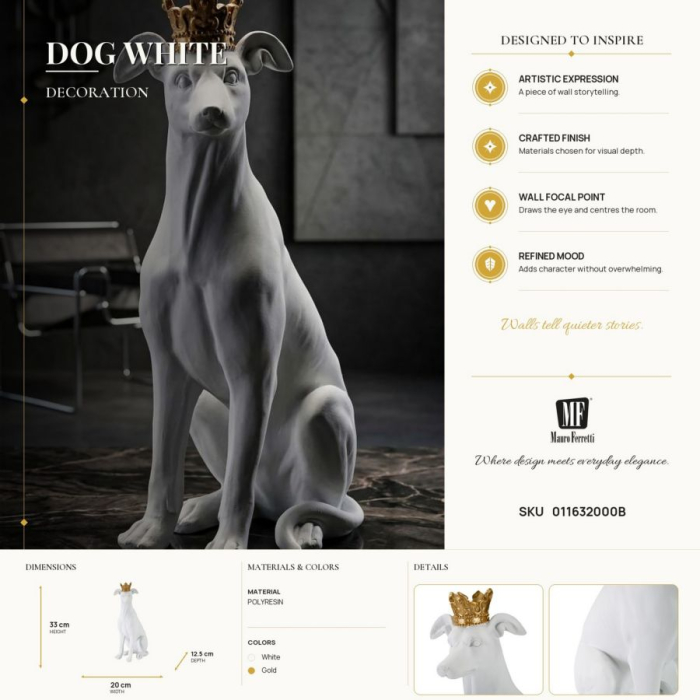Sculptură decorativă câine alb cu coroană aurie [10]