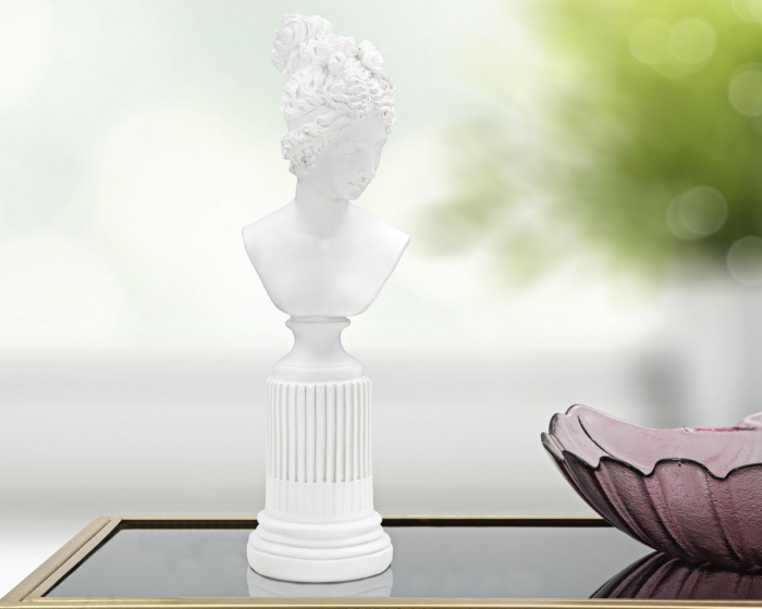 Sculptură bust femeie romană albă cu detalii reliefate [2]