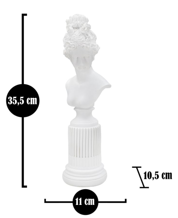 Sculptură bust femeie romană albă cu detalii reliefate [7]