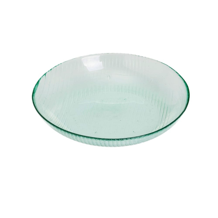 Set de douăsprezece farfurii adânci din sticlă reciclată verde pal, cu dungi [6]