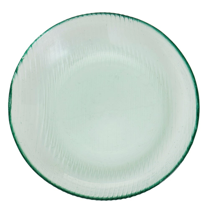 Set de douăsprezece farfurii adânci din sticlă reciclată verde pal, cu dungi [3]
