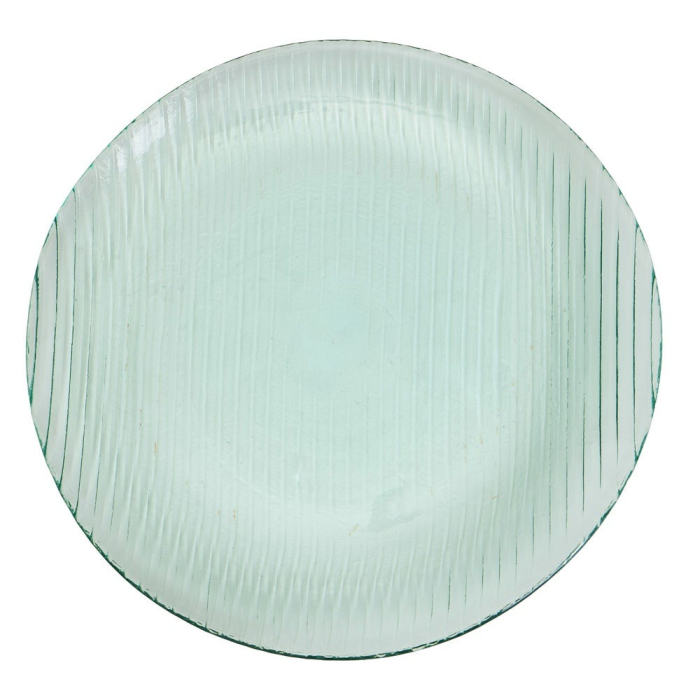Set de douăsprezece farfurii mici din sticlă reciclată verde pal, cu dungi fine [4]