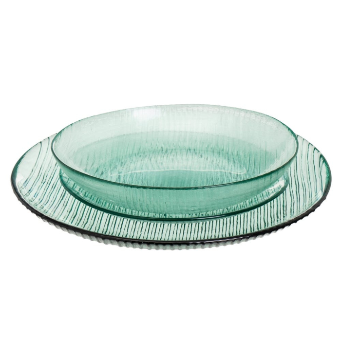Set de douăsprezece farfurii întinse din sticlă reciclată verde, cu margine neagră [8]