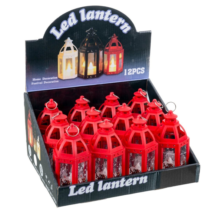 Set 12 felinare roșii hexagonale din plastic cu lumină cu Moș Crăciun în cutie de prezentare [2]