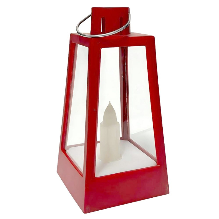 Set 12 felinare trapezoidale roșii din plastic cu lumină cu lumânare LED în cutie de prezentare [2]