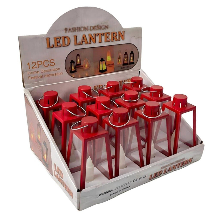 Set 12 felinare trapezoidale roșii din plastic cu lumină cu lumânare LED în cutie de prezentare [3]