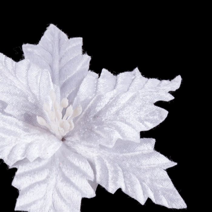 Set 12 flori poinsettia albe din textil cu petale lucioase nervurate miez alb de stamine și tijă flexibilă [4]