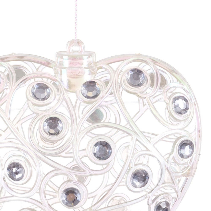 Set 12 inimi transparente cu pietre strălucitoare încastrate și model filigranat în spirale fine pentru brad [2]
