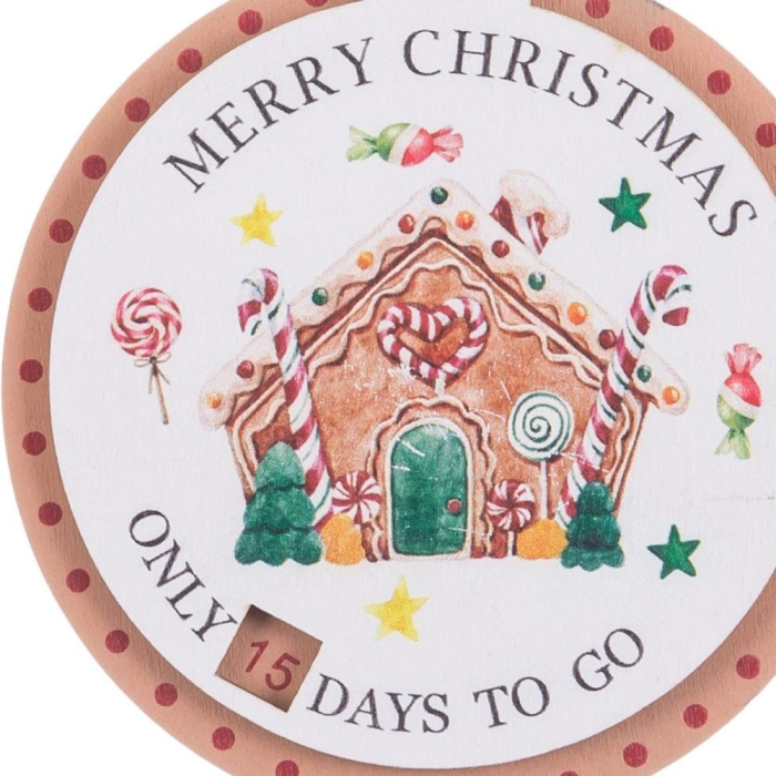 Set 12 ornamente cerc Merry Christmas din lemn cu căsuță de turtă dulce și Only Days To Go [2]