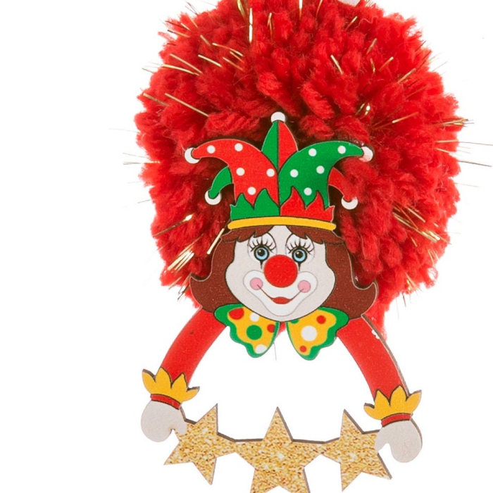 Set 12 ornamente clovn cu capul în jos din lemn cu ciorapi în dungi pe ponpon roșu [2]