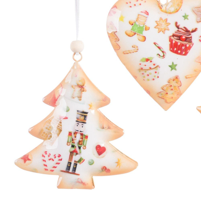 Set 12 ornamente din metal cu stea brad și inimă pictate cu turtă dulce și spărgător de nuci [2]