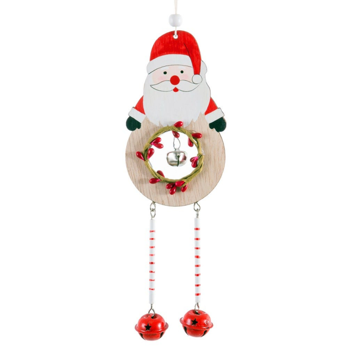 Set 12 ornamente Moș Crăciun cu coroniță clopoțel și picioare din mărgele în dungi cu clopoței roșii [3]