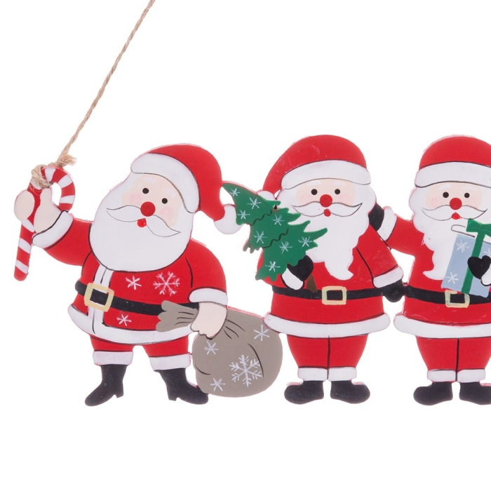 Set 12 ornamente cu patru Moși Crăciun din lemn pictat cu baston brad cadou și stea [2]