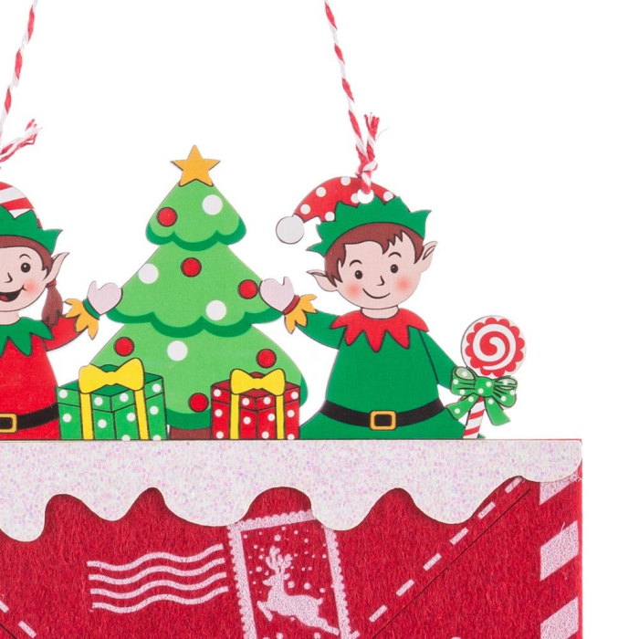 Set 12 ornamente plic roșu cu adresa To Santa Claus North Pole din lemn cu doi spiriduși [2]