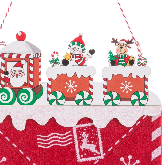 Set 12 ornamente plic roșu cu adresa To Santa Claus North Pole din lemn cu trenuleț de iarnă [2]