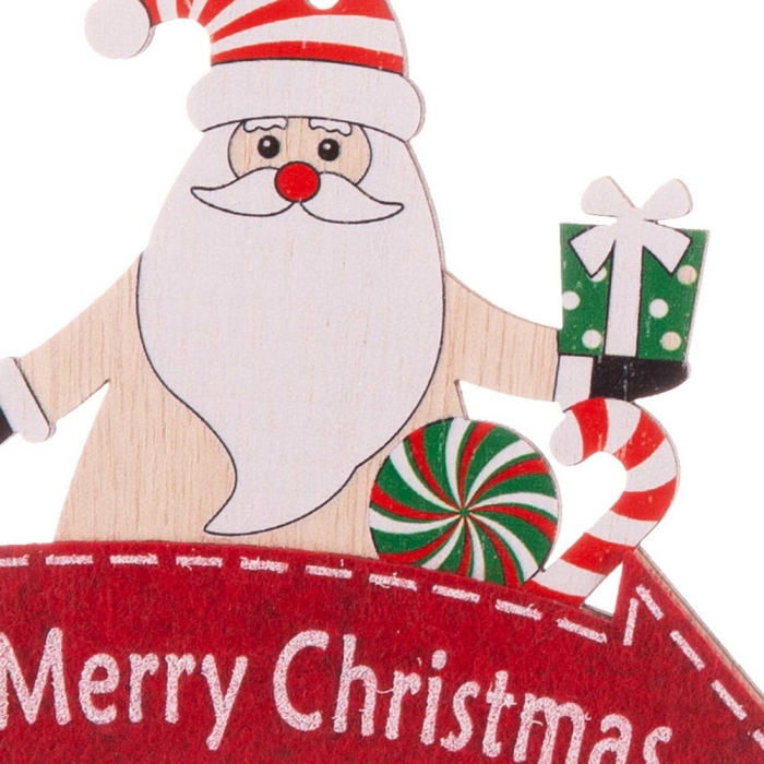 Set 12 ornamente săgeată roșie Merry Christmas din lemn cu Moș Crăciun cu cadou verde și bomboană [2]