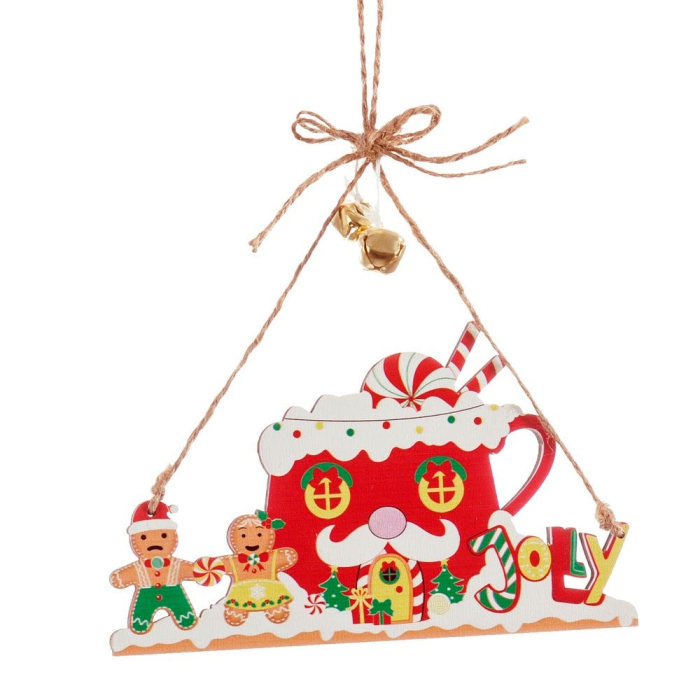 Set 12 ornamente scene de turtă dulce din lemn cu tren HO HO HO cană JOY sau casă [2]