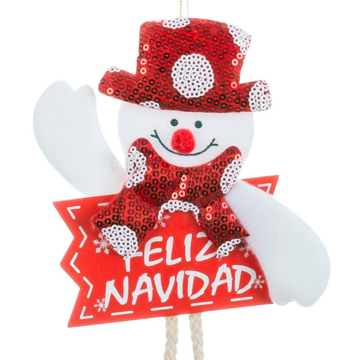 Set 12 pandantive Moș Crăciun și om de zăpadă cu tăbliță roșie Feliz Navidad și picioare lungi [3]