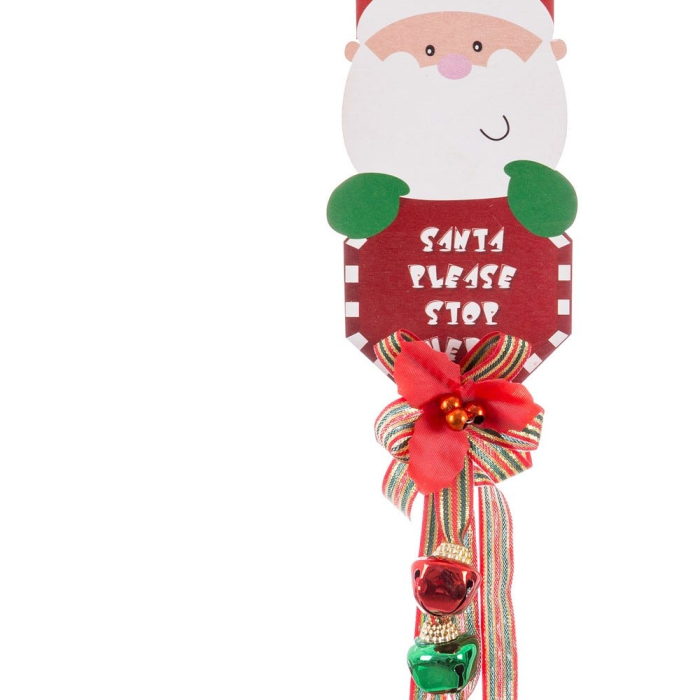 Set 12 plăcuțe de ușă din MDF cu Moș Crăciun panou roșu Santa Please Stop Here și clopoței [2]