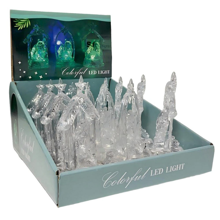 Set 12 scene ale Nașterii transparente din plastic cu lumină multicoloră în trei modele [3]
