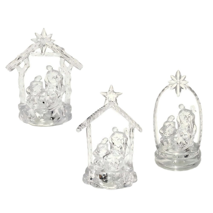 Set 12 scene ale Nașterii transparente din plastic cu lumină multicoloră în trei modele [2]
