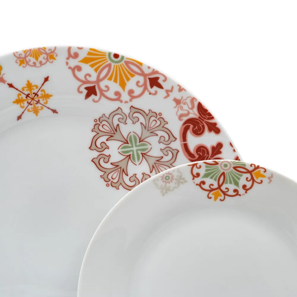 Set 18 Farfurii Portelan Alb Model Rosu Mustar - CreativDeco.ro [5]