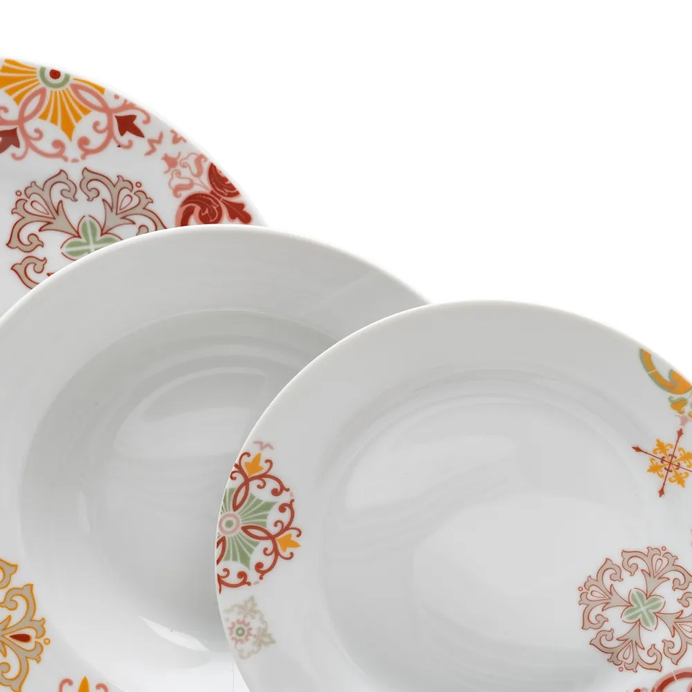 Set 18 Farfurii Portelan Alb Model Rosu Mustar - CreativDeco.ro [3]