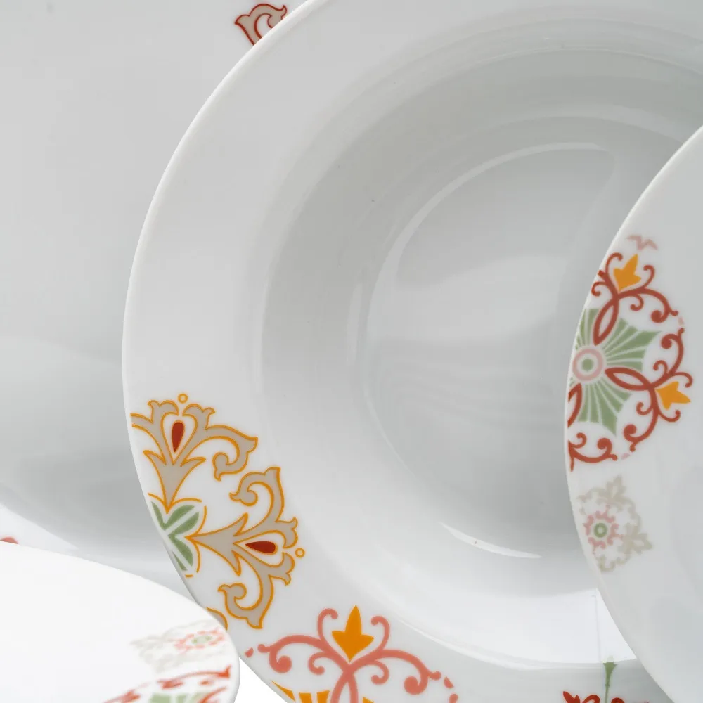 Set 18 Farfurii Portelan Alb Model Rosu Mustar - CreativDeco.ro [9]