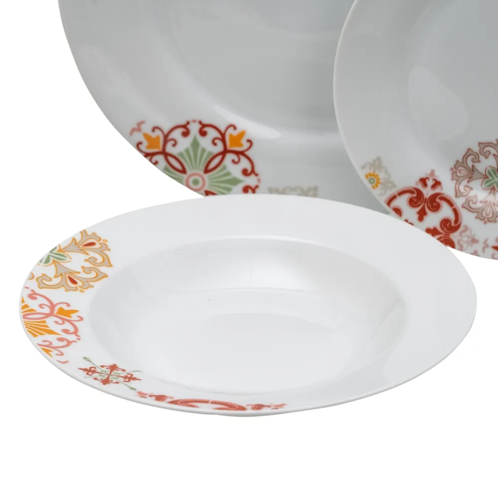 Set 18 Farfurii Portelan Alb Model Rosu Mustar - CreativDeco.ro [4]