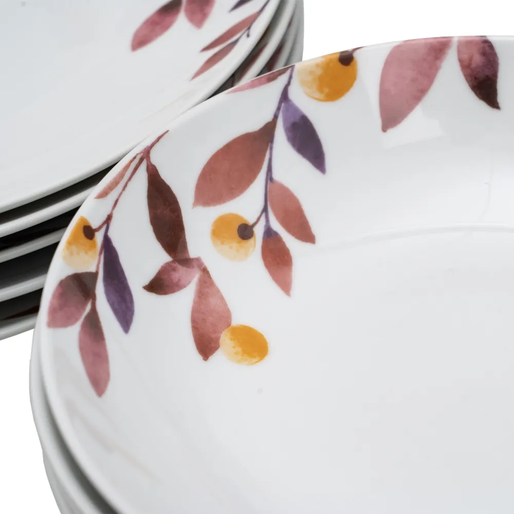 Set 18 Farfurii Portelan Albe Pictate cu Frunze - CreativDeco.ro [8]