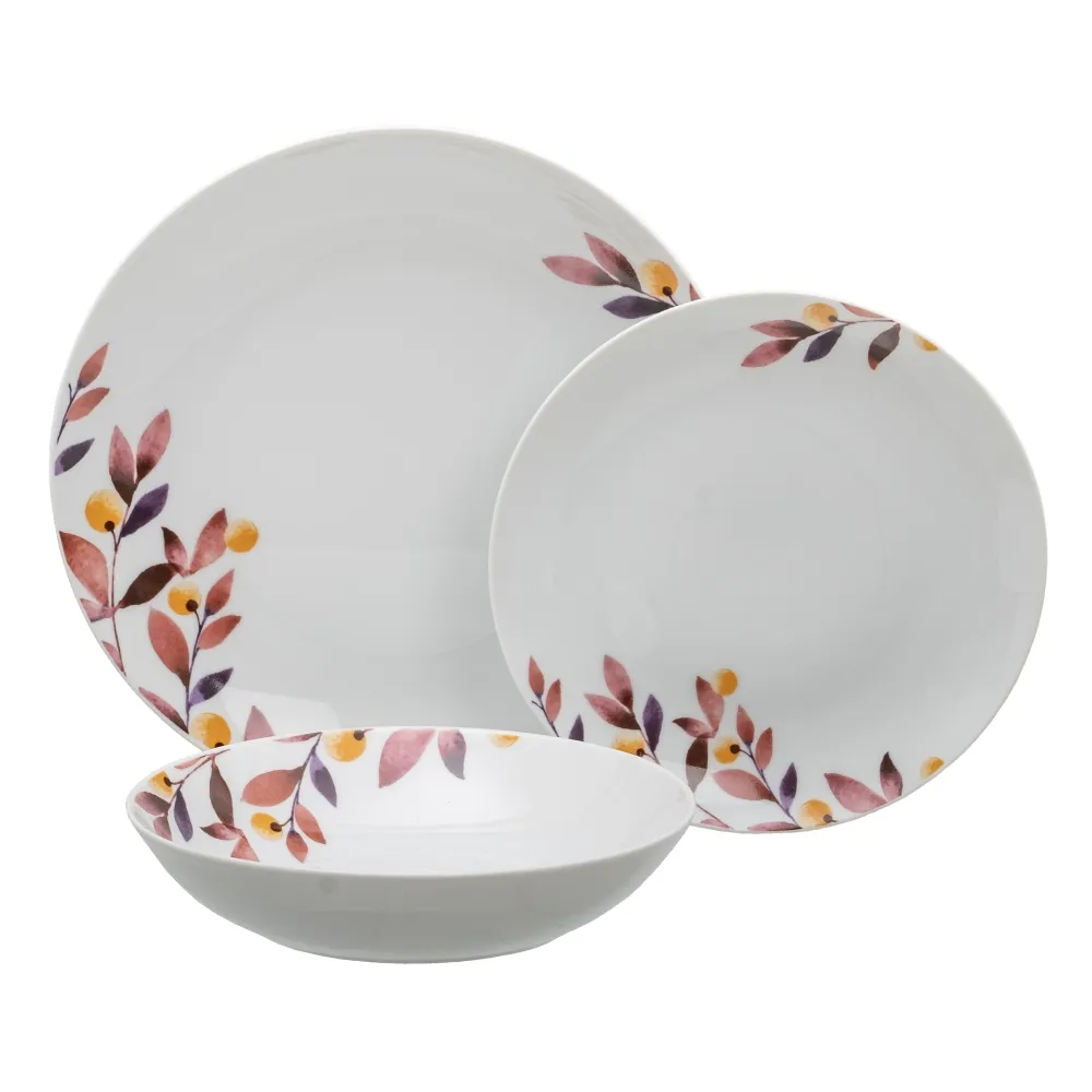 Set 18 Farfurii Portelan Albe Pictate cu Frunze - CreativDeco.ro [1]