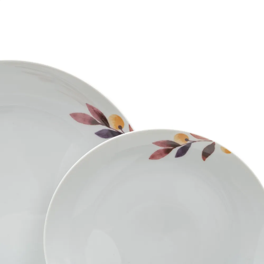 Set 18 Farfurii Portelan Albe Pictate cu Frunze - CreativDeco.ro [9]