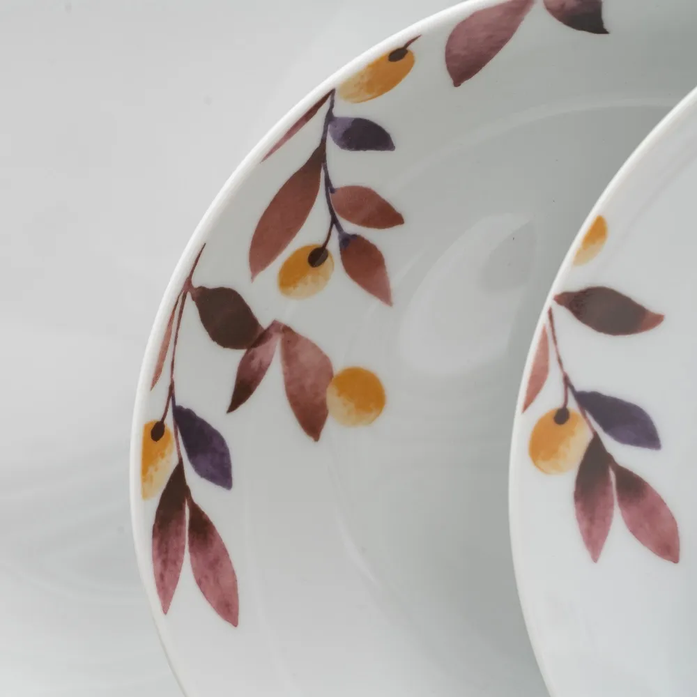 Set 18 Farfurii Portelan Albe Pictate cu Frunze - CreativDeco.ro [5]
