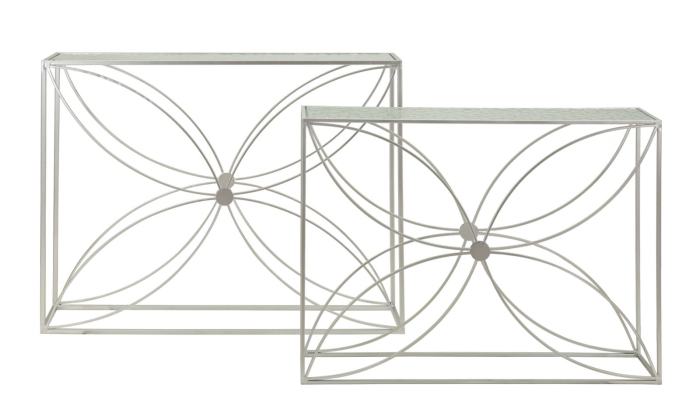 Set 2 console metal argintiu cu blat sticlă [3]
