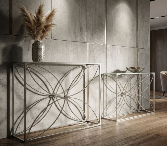 Set 2 console metal argintiu cu blat sticlă [2]