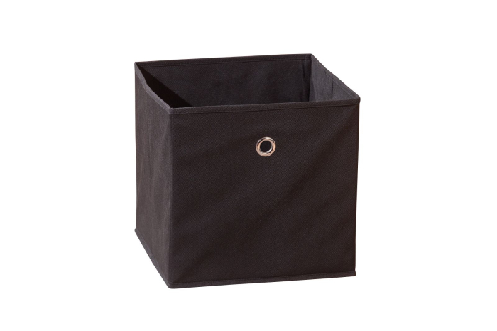 Set 2 coșuri cub din material textil negru cu inel metalic argintiu la mijlocul feței [3]