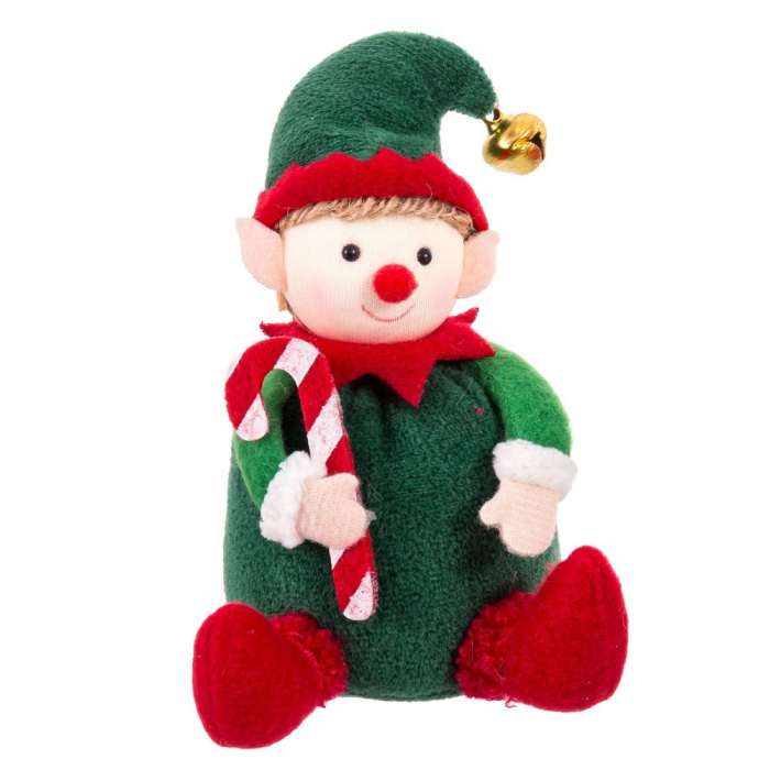 Set 2 elfi așezați din textil în două modele cu costum verde sau roșu și bastonaș dulce [2]