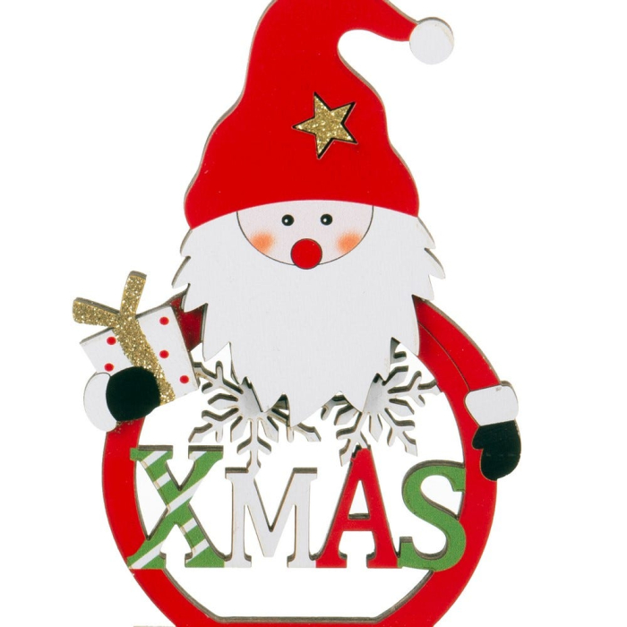 Set 2 figurine din lemn cu ren cu nas roșu și Moș Crăciun cu inscripția XMAS pe soclu [2]