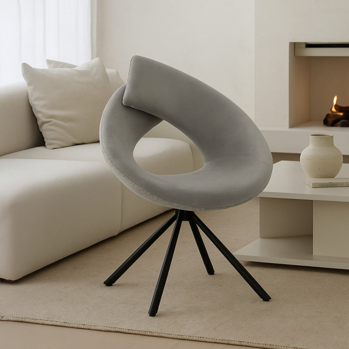 Set 2 fotolii catifea gri cu picioare negre Ribbon pivotante pentru decor modern [2]