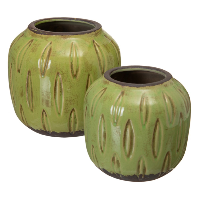 Set 2 ghivece decorative din ceramică fistic cu model petală [2]