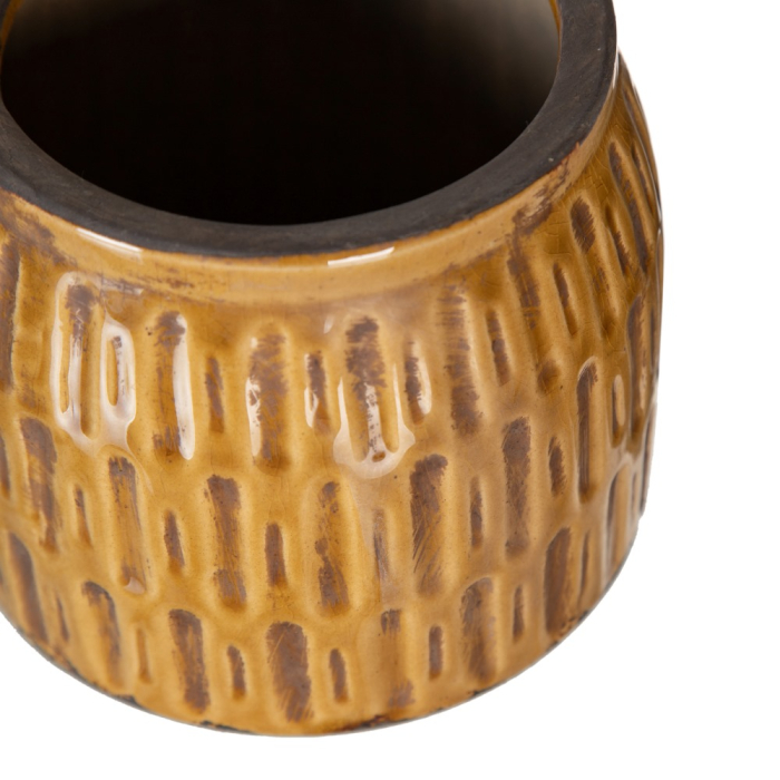 Set 2 ghivece decorative din ceramică muștar cu model liniar [3]