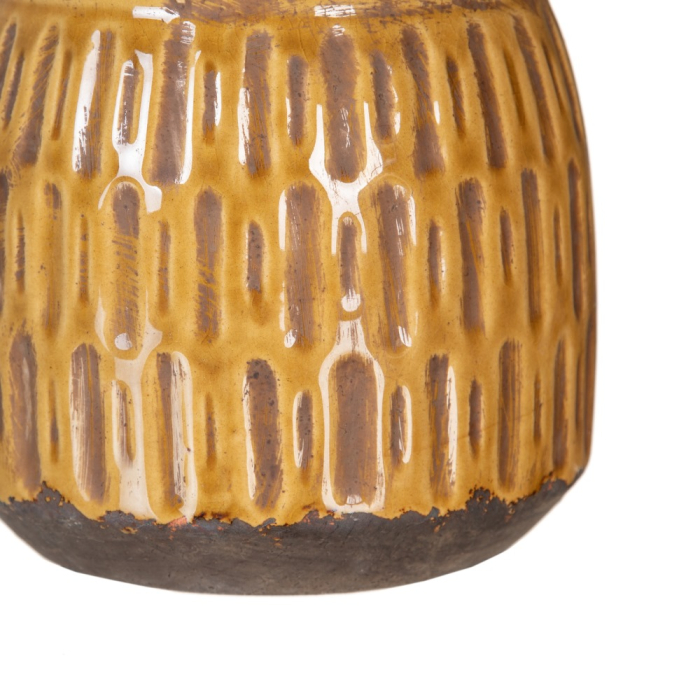 Set 2 ghivece decorative din ceramică muștar cu model liniar [4]