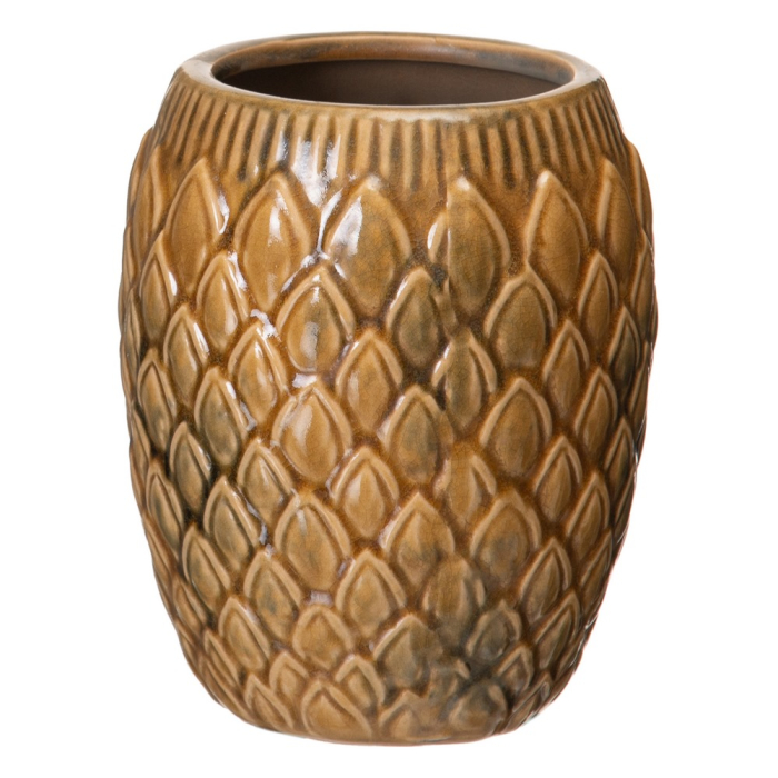 Set 2 ghivece decorative din ceramică muștar cu model solzi [2]