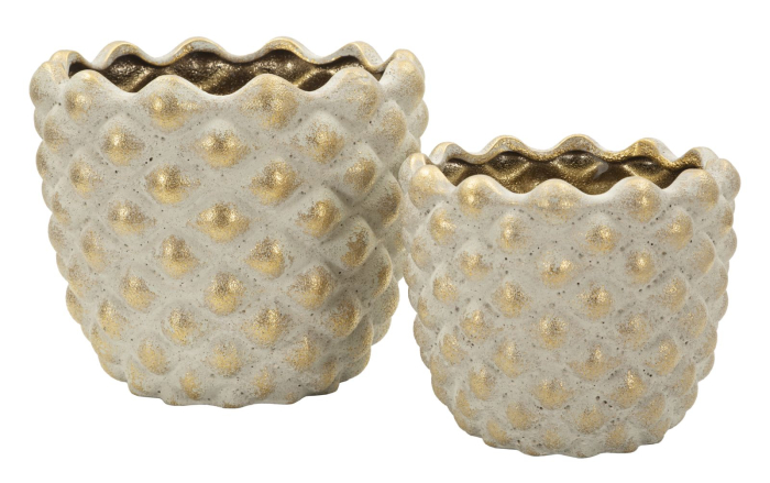 Titlu imagine principală: Set 2 ghivece decorative gri și auriu din ceramică cu textură geometrică reliefată [3]