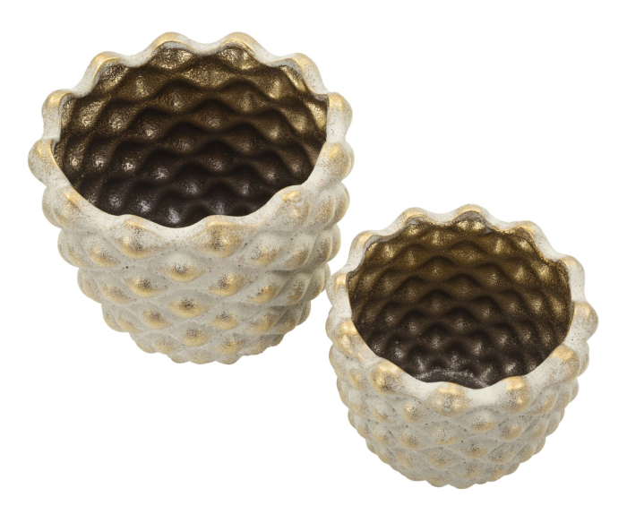 Titlu imagine principală: Set 2 ghivece decorative gri și auriu din ceramică cu textură geometrică reliefată [2]